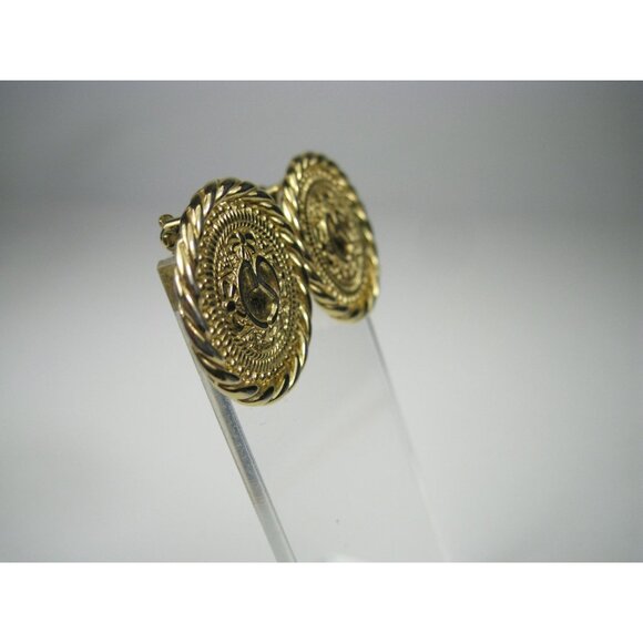 Vintage 1990s St John Logo Gold Tone Clip On Earrings Braided Rim Round 1 in - Picture 7 of 15